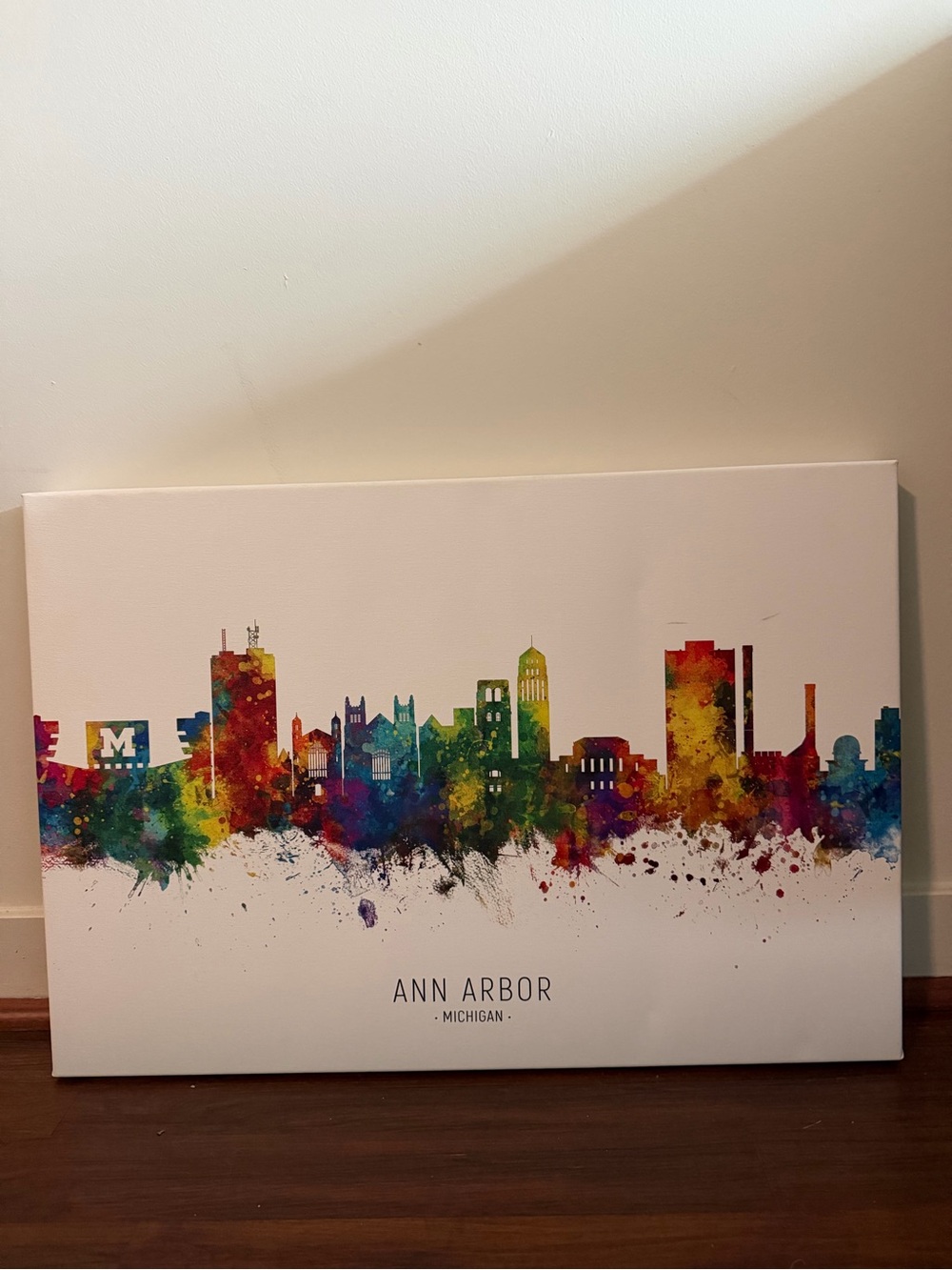 Ann Arbor Michigan Skyline Canvas Art - Colorful Watercolor Print